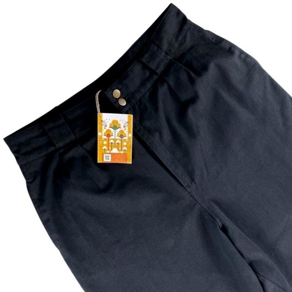 NWT Lucy & Yak Trousers Women XL Black High Waisted Pleated Organic Cotton Twill